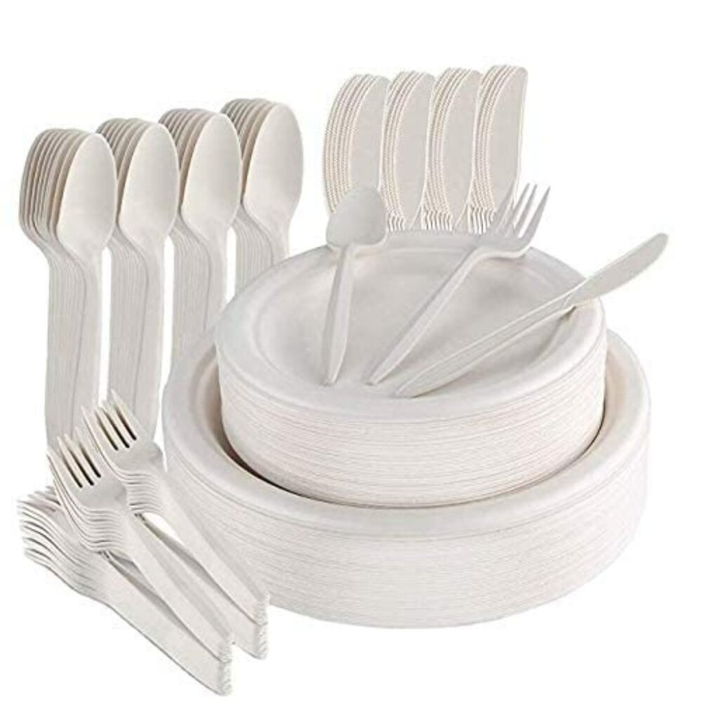 250 Pcs Disposable Dinnerware set (50 guests Party) Eco-friendly 100% Sugarcane
